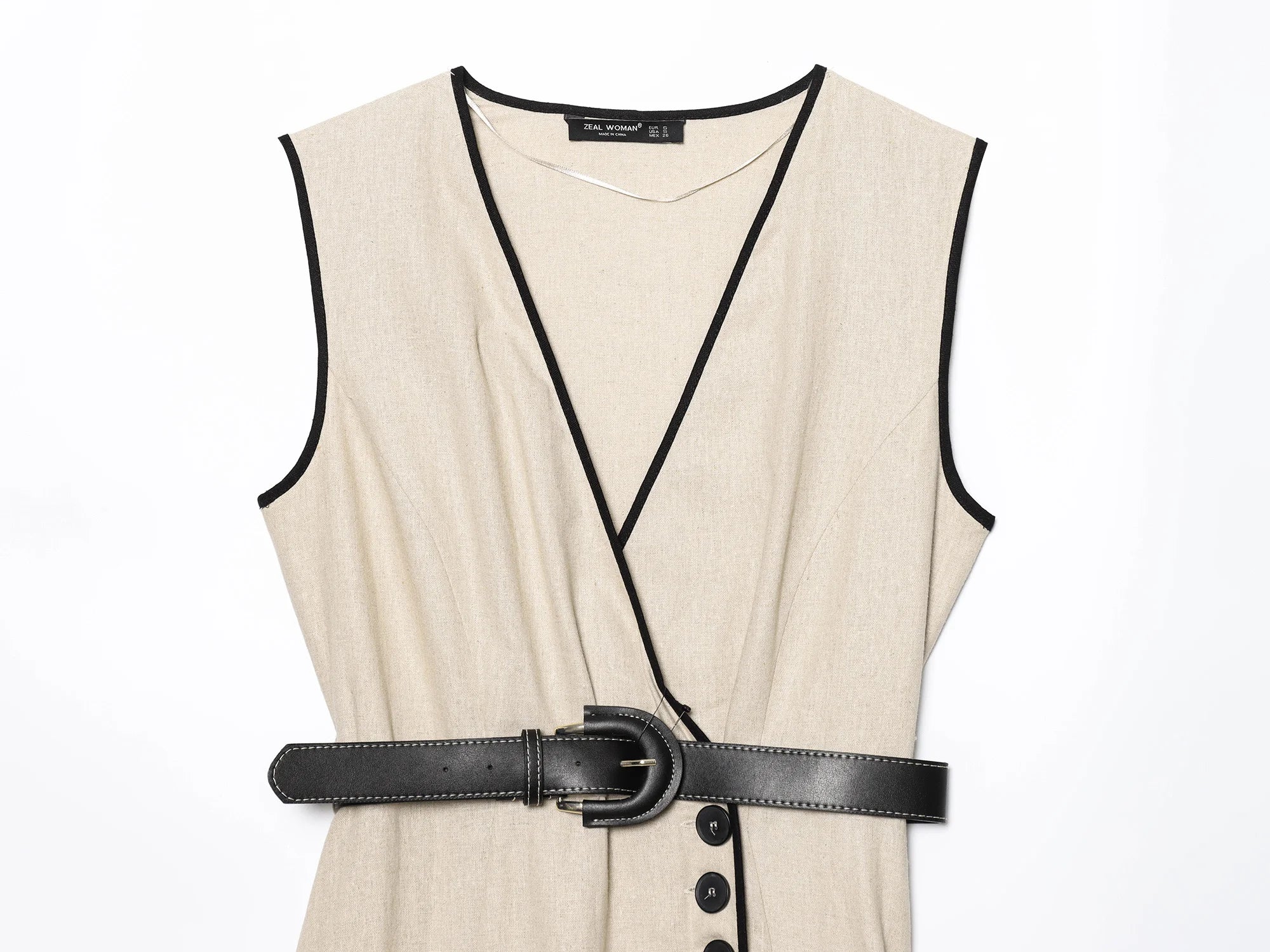 Belted Contrast Trim Midi Dress