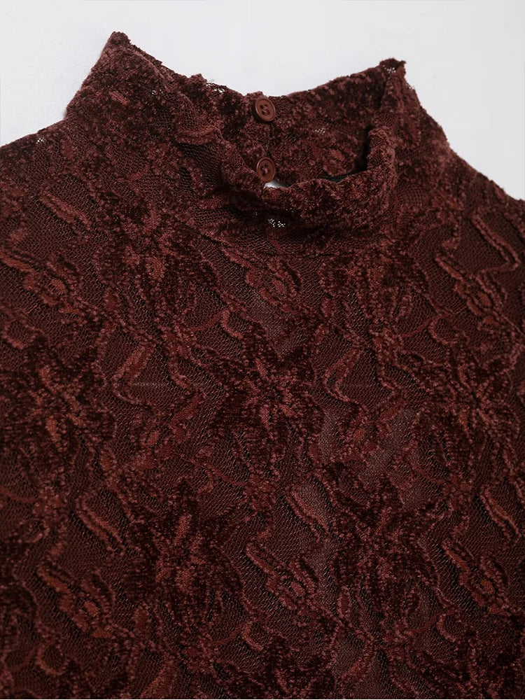 Lace Mock Neck Mini Dress