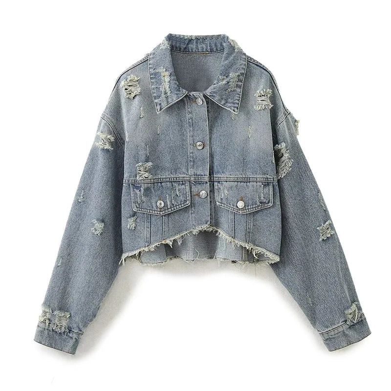 Distressed Cropped Denim Jacket