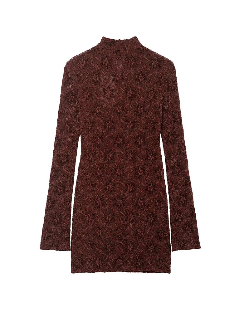 Lace Mock Neck Mini Dress