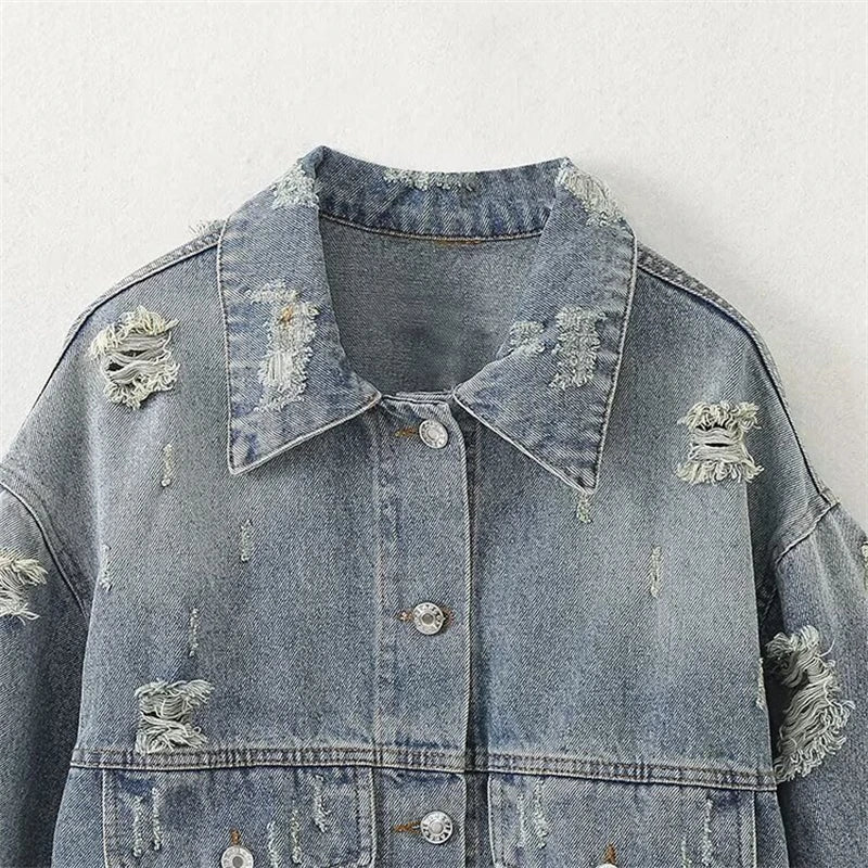 Distressed Cropped Denim Jacket