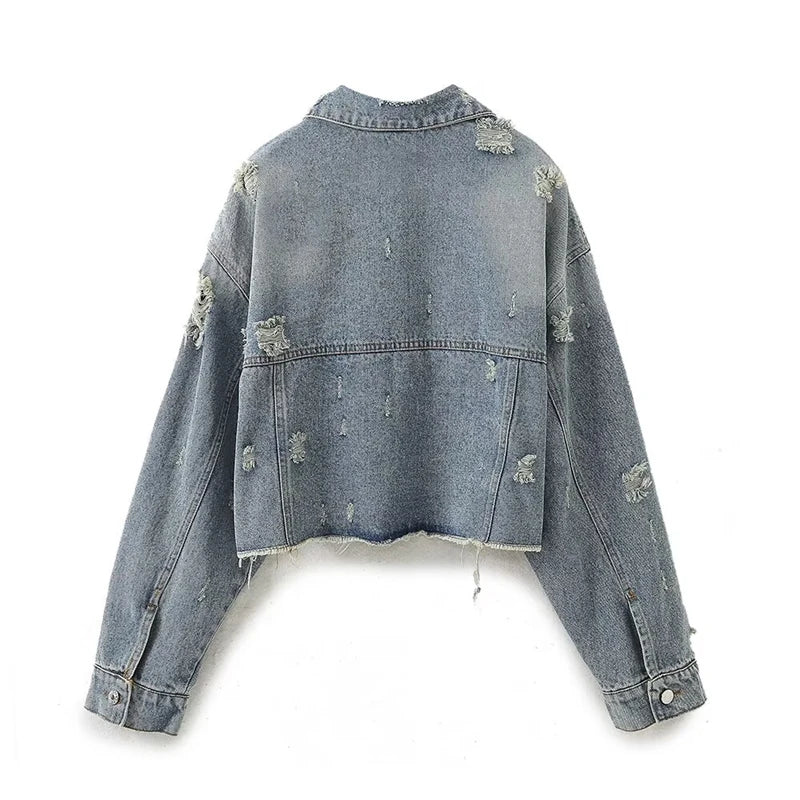 Distressed Cropped Denim Jacket