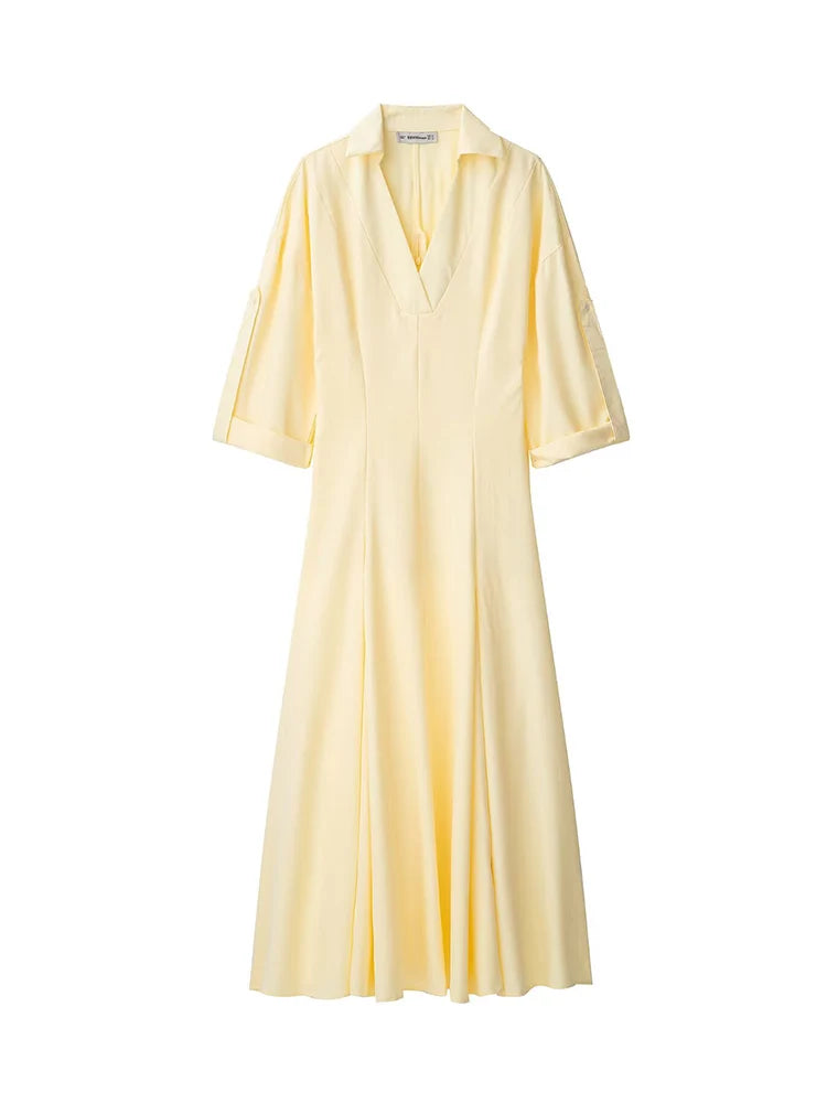 Butter Yellow Collared Midi Dress