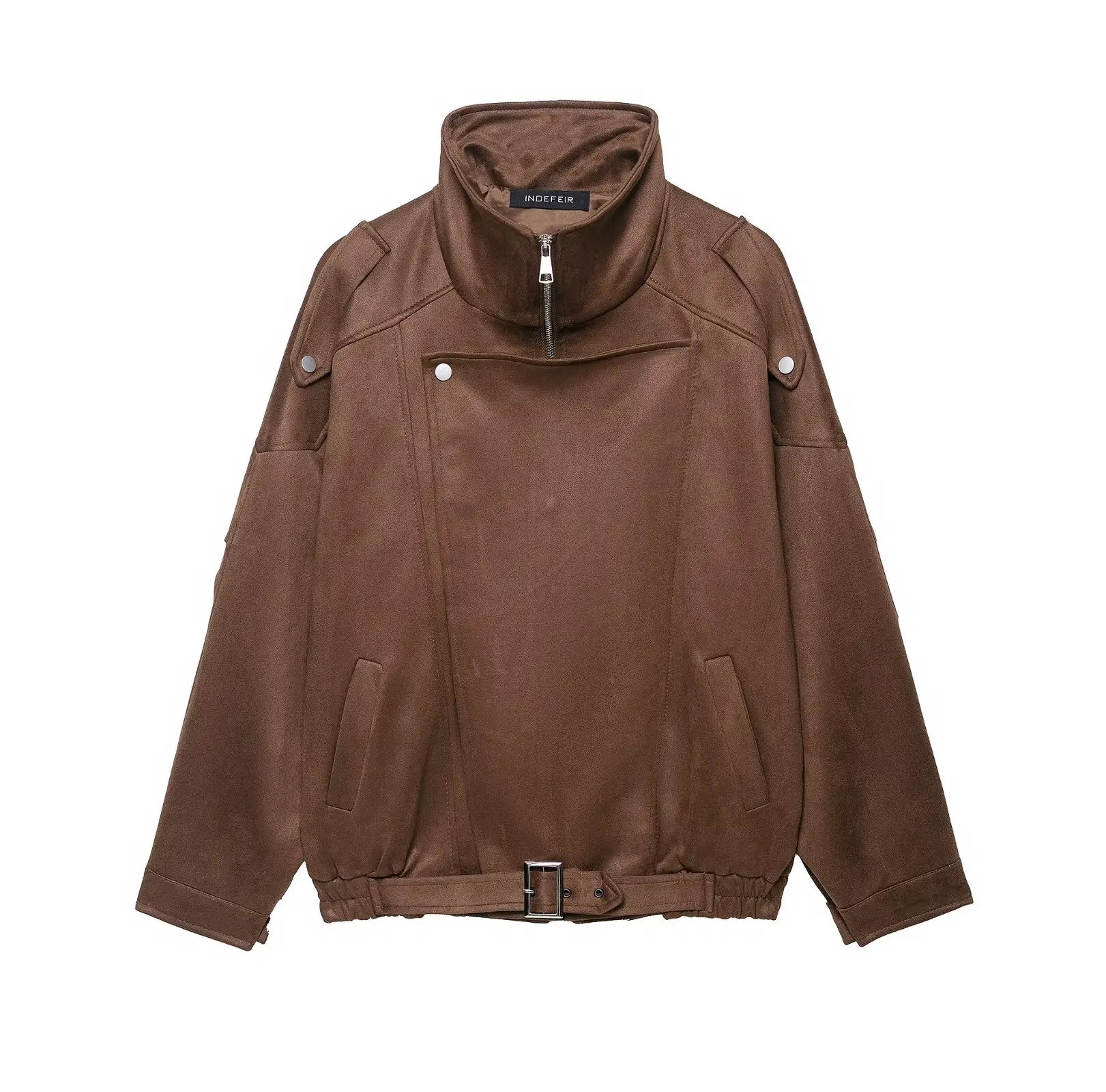 Chestnut Buckled High-Collar Jacket