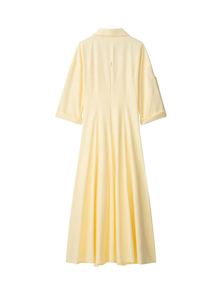 Butter Yellow Collared Midi Dress