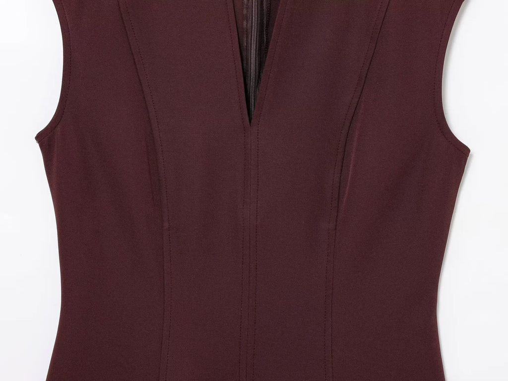 V-Neck Pleated Mini Dress