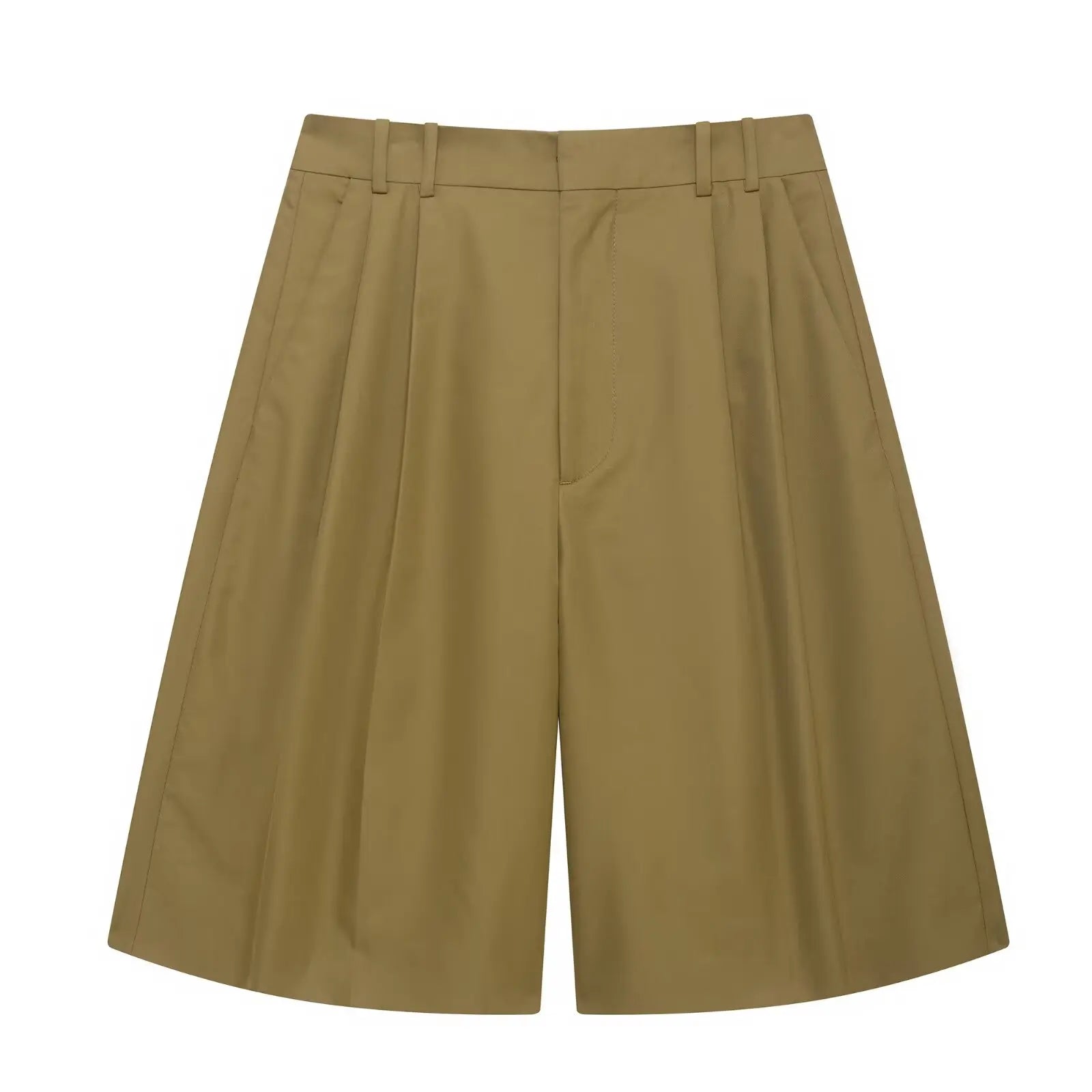 Camel Pleated Bermuda Shorts