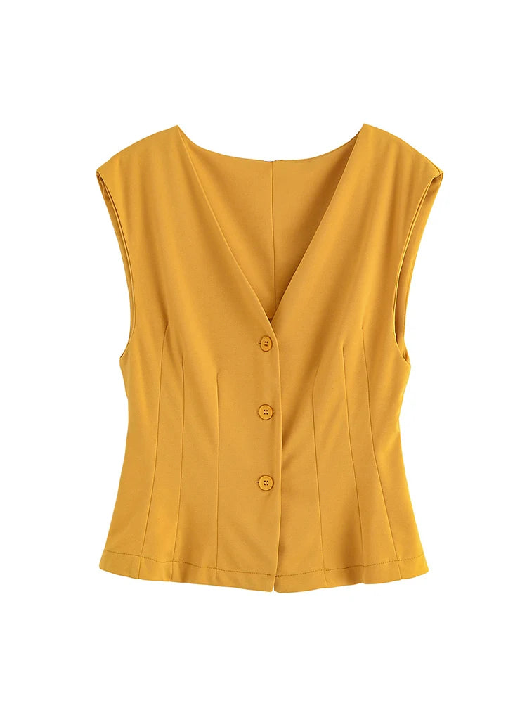 Button-Front V-Neck Vest