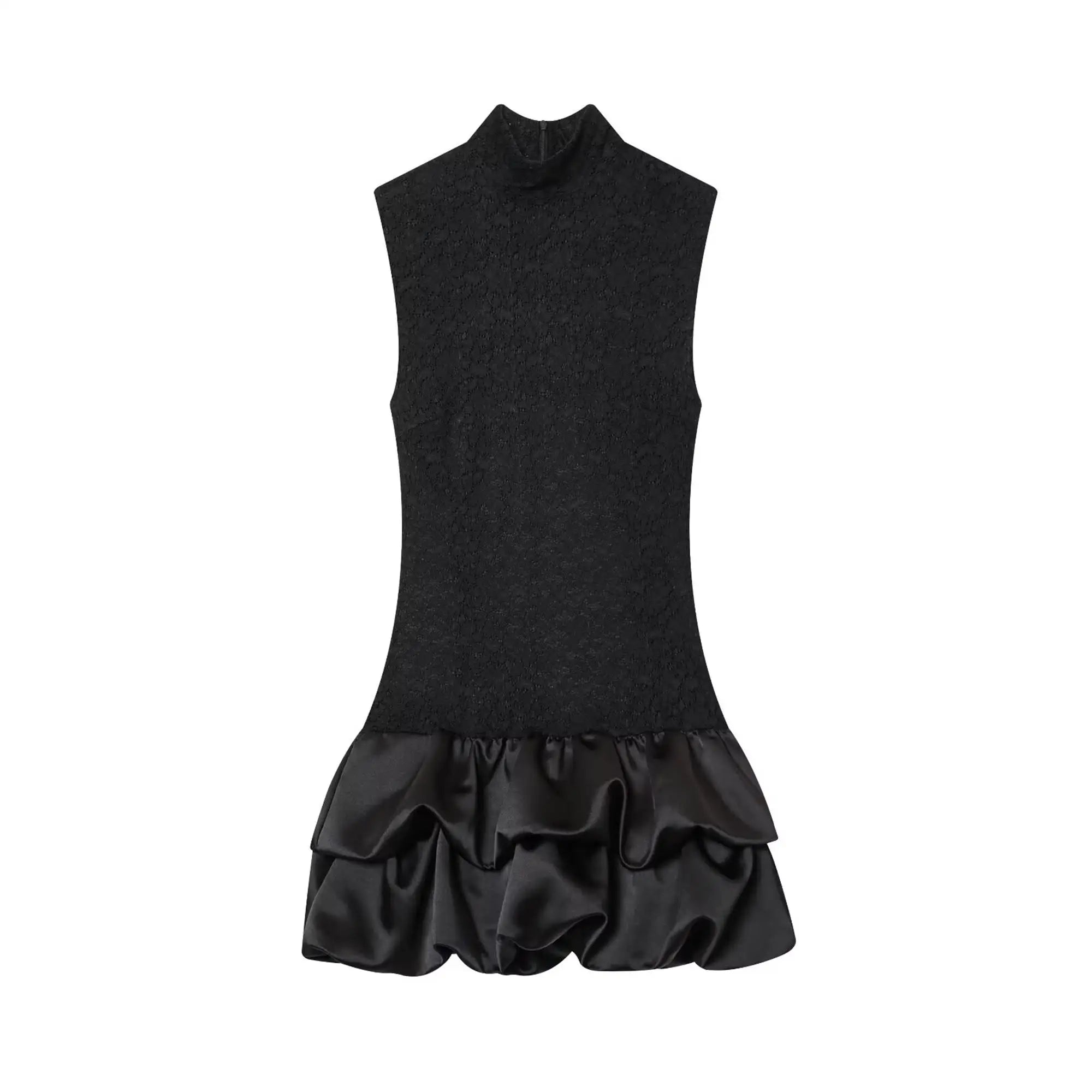 Lace & Satin Ruffle Mini Dress
