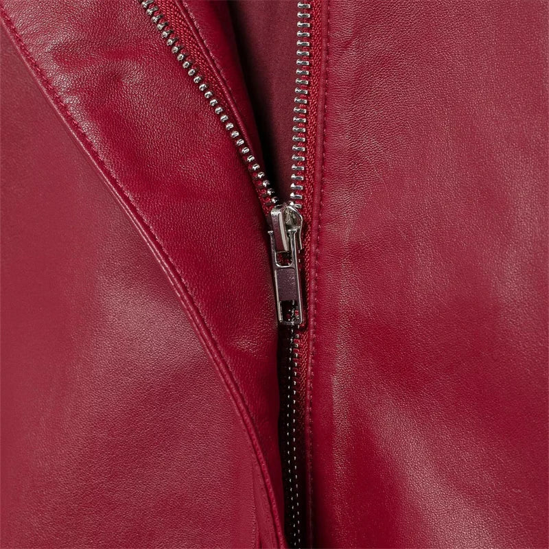 Crimson Faux Leather Cape Jacket