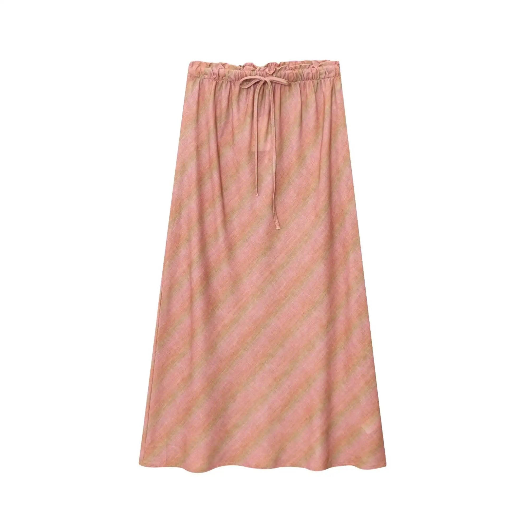 Blush Plaid Drawstring Maxi Skirt