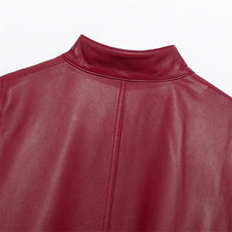 Crimson Faux Leather Cape Jacket