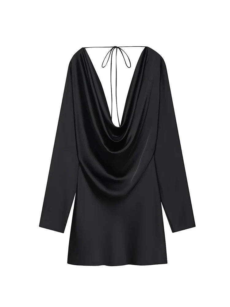Satin Drape-Back Mini Dress