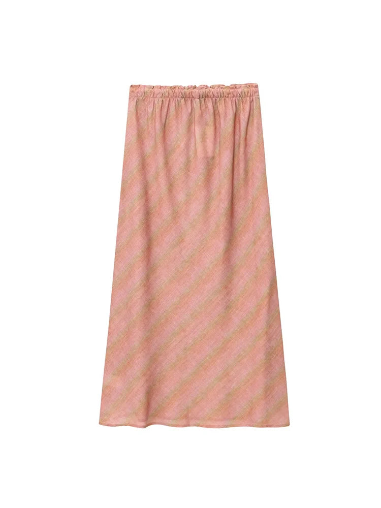 Blush Plaid Drawstring Maxi Skirt