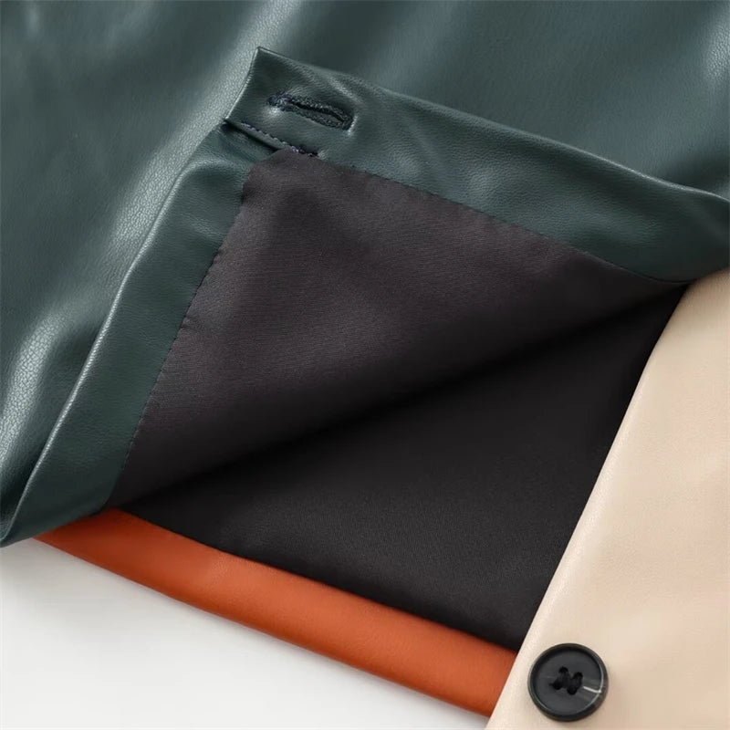 Colorblock Faux Leather Shirt Jacket