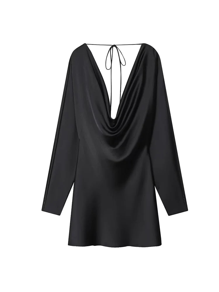 Satin Drape-Back Mini Dress
