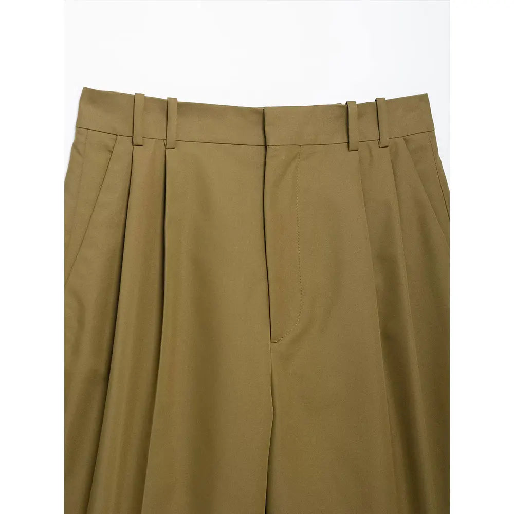 Camel Pleated Bermuda Shorts
