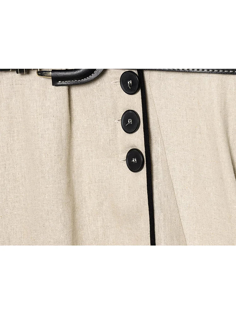 Belted Contrast Trim Midi Dress