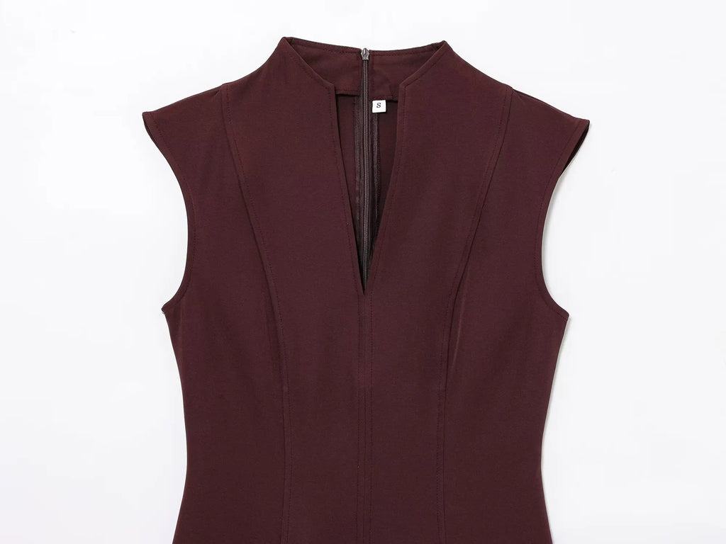 V-Neck Pleated Mini Dress