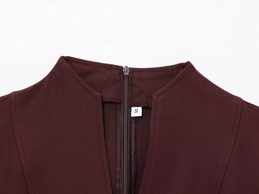 V-Neck Pleated Mini Dress