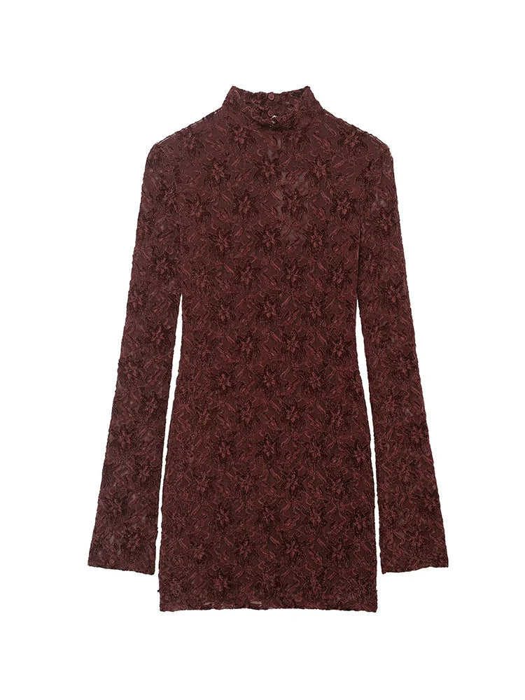 Lace Mock Neck Mini Dress