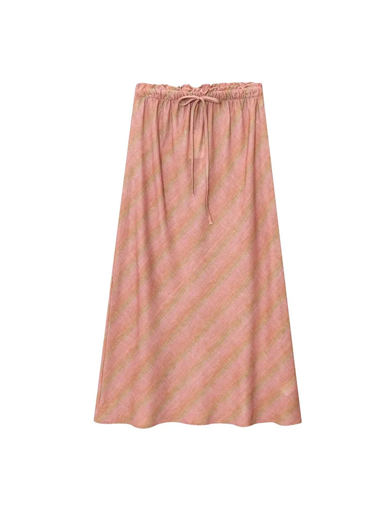 Blush Plaid Drawstring Maxi Skirt