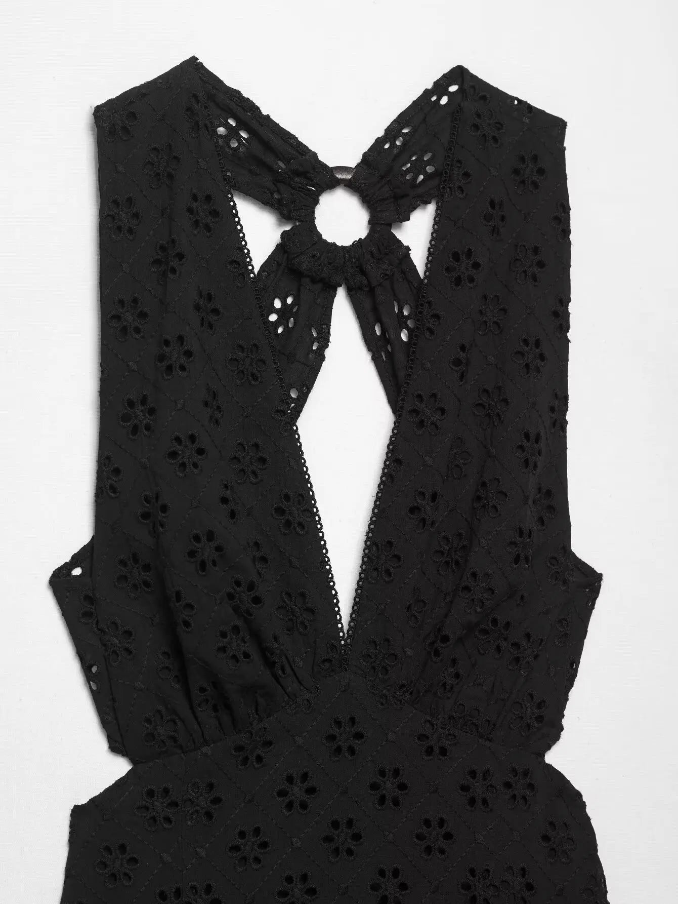 Embroidered Halter Cutout Maxi Dress