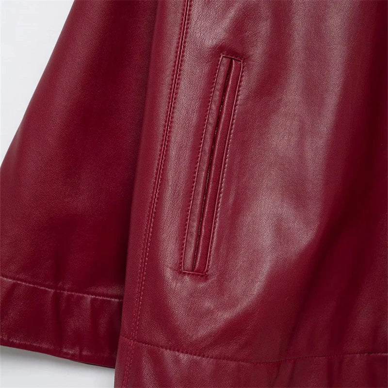 Crimson Faux Leather Cape Jacket